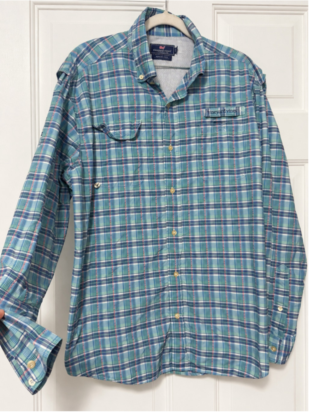 Vineyard Vines Harbor Shirt Men's L Plaid Performance Fishing Long Sleeve Blue - Picture 2 of 6